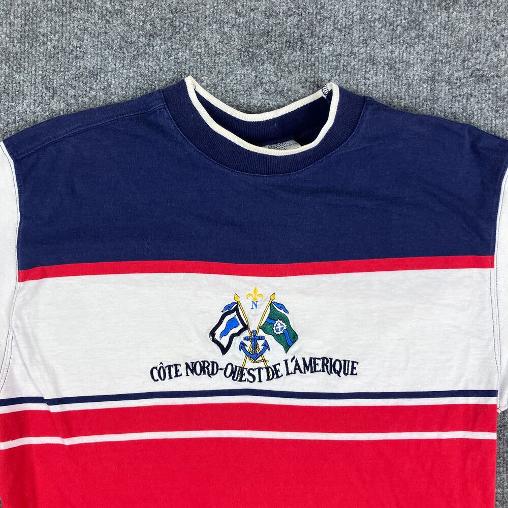 Jantzen T-Shirt Mens Size L Navy Red‎ White Striped Crest Embroidered Graphic